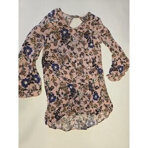 Pink Rose Floral Long Sleeve Sheer Shirt‎ | Size Large